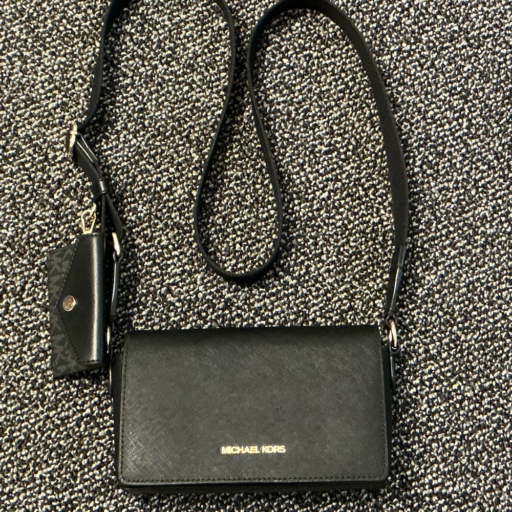 MICHAEL KORS Black Vincent Small Saffiano Leather Crossbody Bag & Coin Case